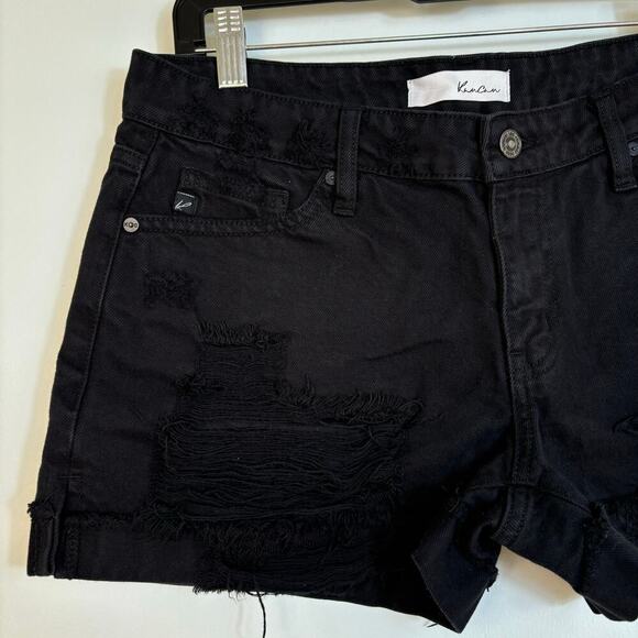 KanCan Tanner Mid Rise Shorts Denim Size Medium Distressed Black Cuffed Hem - Picture 8 of 11